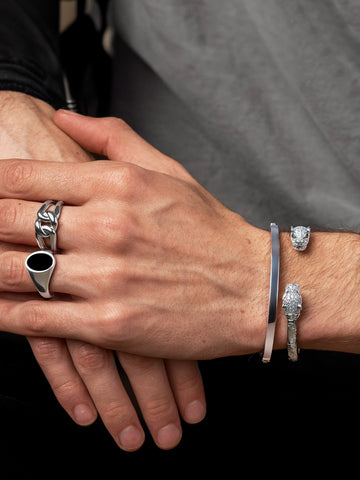 Nialaya Men's Bangle Men's Silver CZ Panther Bangle